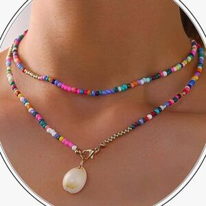 90s vibes colorful necklace with seashell